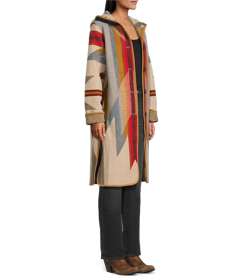 Pendleton Wool Jacquard Pattern Hooded Long Sleeve Cardigan
