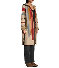 Pendleton Wool Jacquard Pattern Hooded Long Sleeve Cardigan