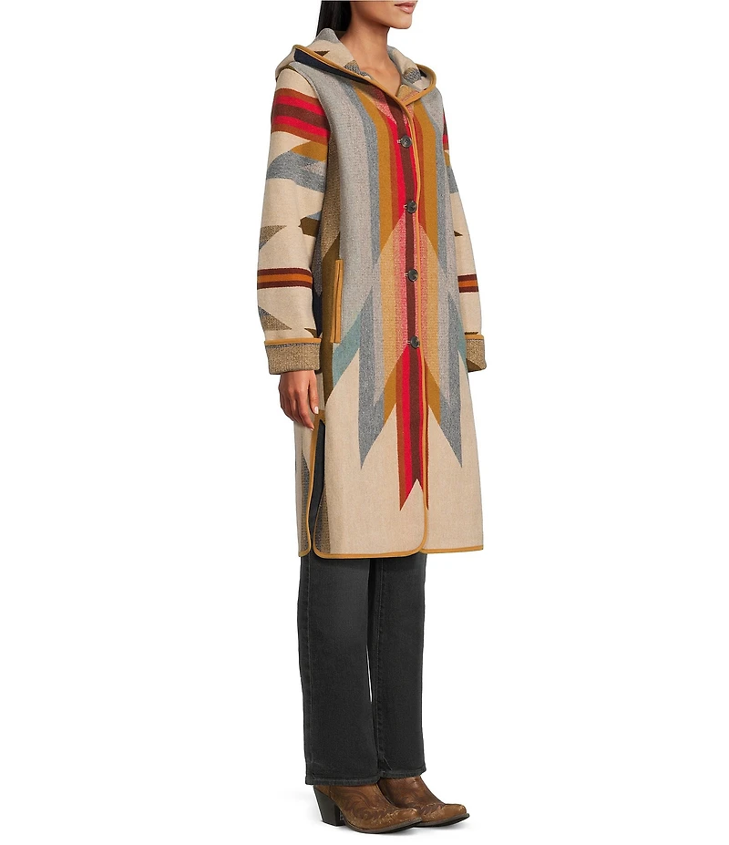 Pendleton Wool Jacquard Pattern Hooded Long Sleeve Cardigan