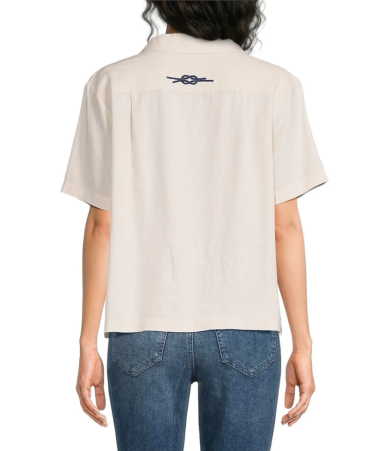 Pendleton Woven Embroidered Notch Collar Short Sleeve Camp Shirt