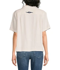 Pendleton Woven Embroidered Notch Collar Short Sleeve Camp Shirt