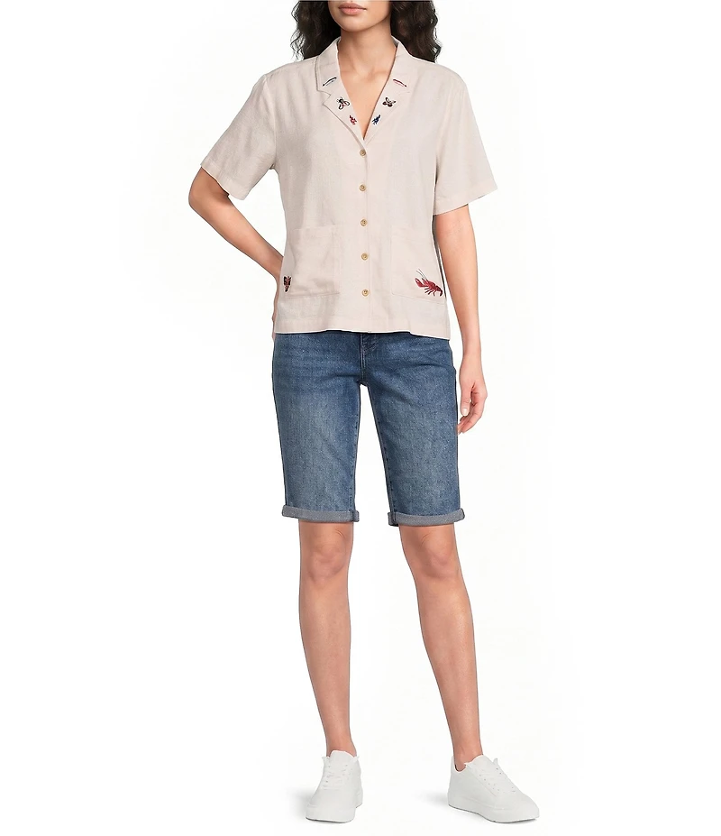 Pendleton Woven Embroidered Notch Collar Short Sleeve Camp Shirt