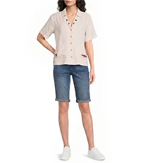 Pendleton Woven Embroidered Notch Collar Short Sleeve Camp Shirt