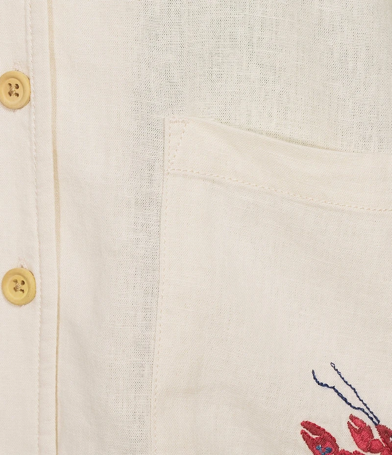 Pendleton Woven Embroidered Notch Collar Short Sleeve Camp Shirt