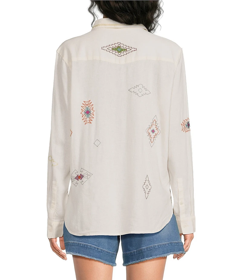 Pendleton Woven Embroidered Spread Collar Long Sleeve Shirt