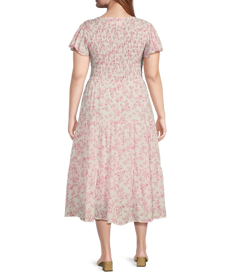 Perch By Blu Pepper Floral V-Neck Smocked Midi Dress