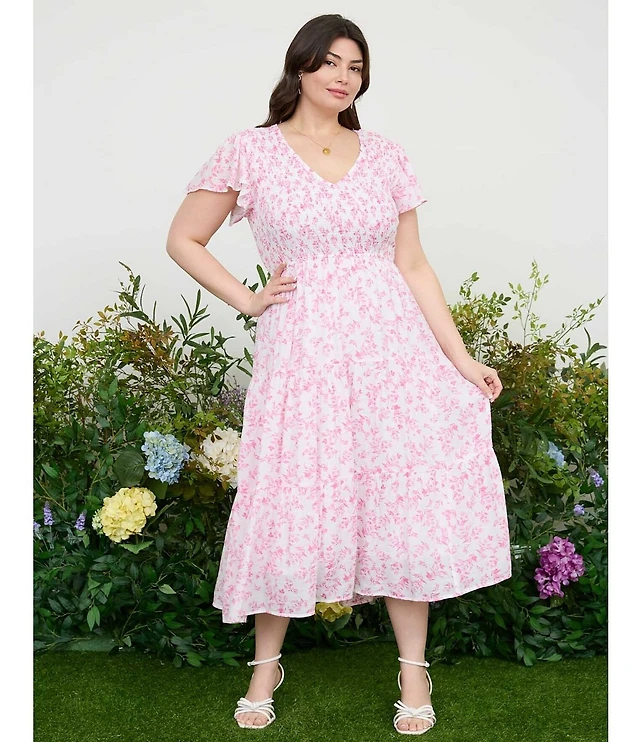 Blu Pepper Perch By Blu Pepper Floral V-Neck Smocked Midi Dress | Liberty  Center