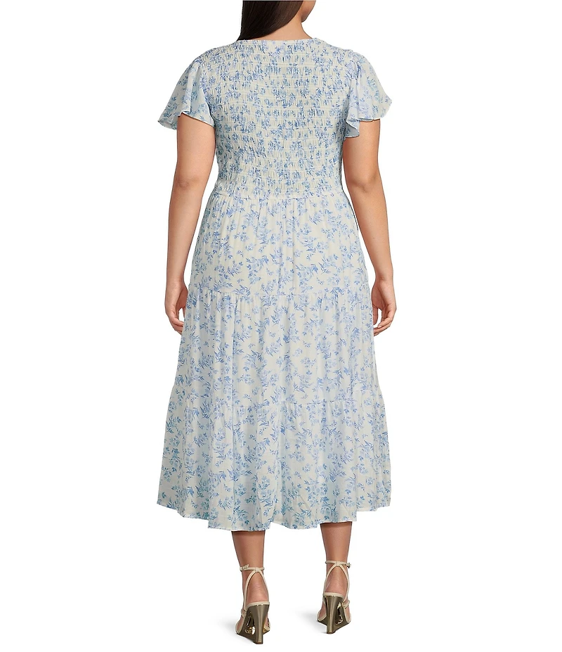 Perch By Blu Pepper Floral V-Neck Smocked Midi Dress