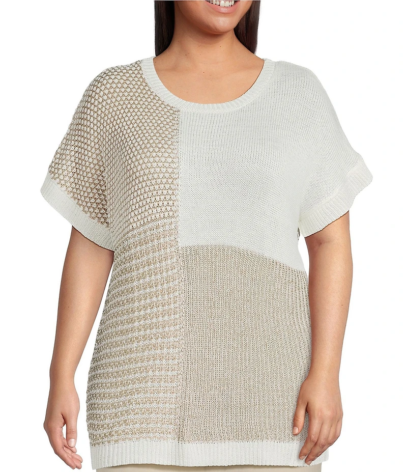 Perch By Blu Pepper Plus Color Block Short Sleeve Sweater