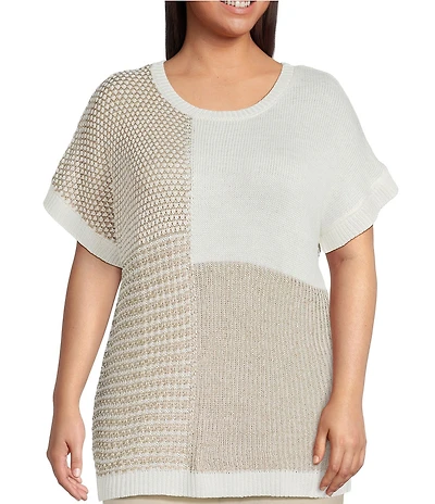 Perch By Blu Pepper Plus Color Block Short Sleeve Sweater