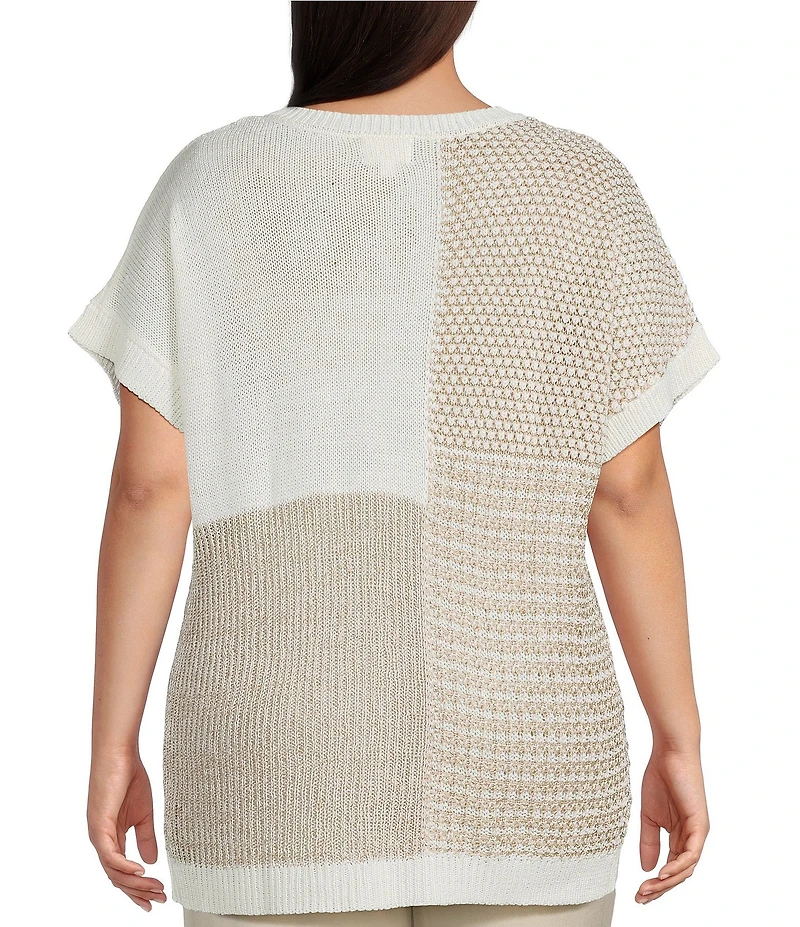 Perch By Blu Pepper Plus Color Block Short Sleeve Sweater