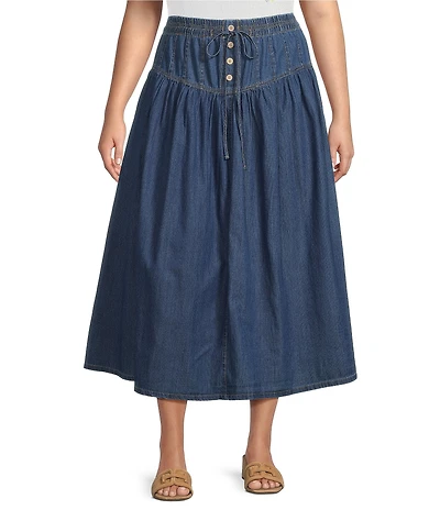 Perch by Blu Pepper Plus Denim Drawstring Midi Skirt