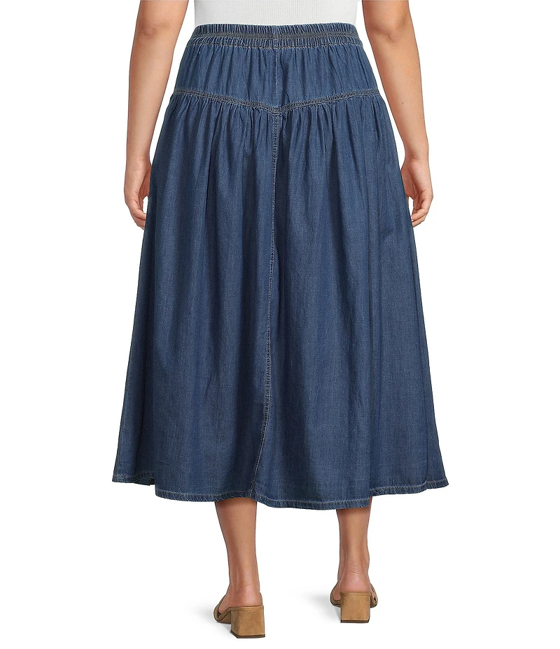 Perch by Blu Pepper Plus Denim Drawstring Midi Skirt