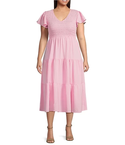 Perch by Blu Pepper Plus Flutter Sleeve Midi Dress