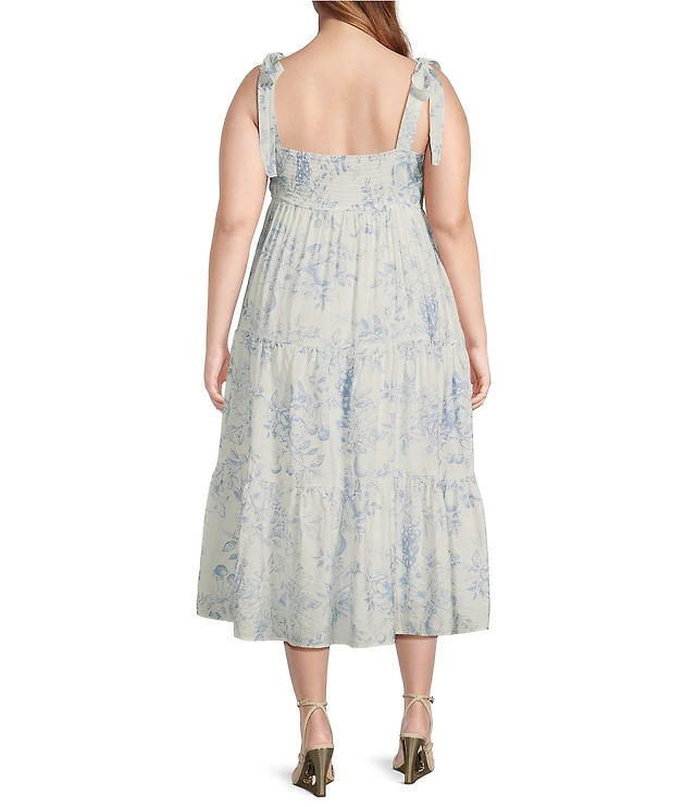 Blu Pepper Perch By Blu Pepper Plus Fruit Blossom Floral Tiered Midi Dress  at Hamilton Place in Chattanooga, TN