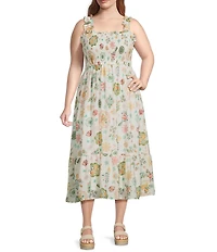 Perch By Blu Pepper Plus Fruit Print Smocked Sleeveless Midi Dress