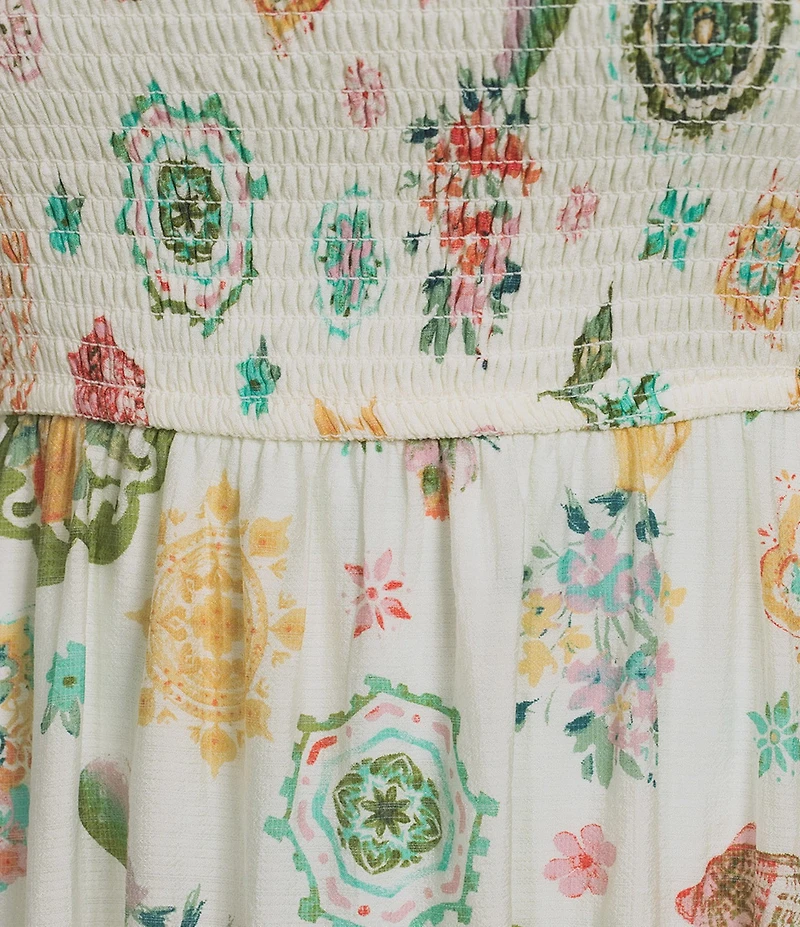 Perch By Blu Pepper Plus Fruit Print Smocked Sleeveless Midi Dress