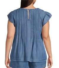 Perch by Blu Pepper Plus Round Neck Flutter Cap Sleeve Denim Top