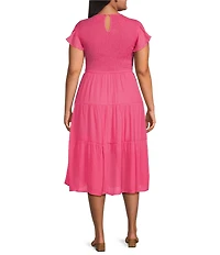 Perch By Blu Pepper Plus Short Flutter Sleeve Smocked Tiered Midi Dress