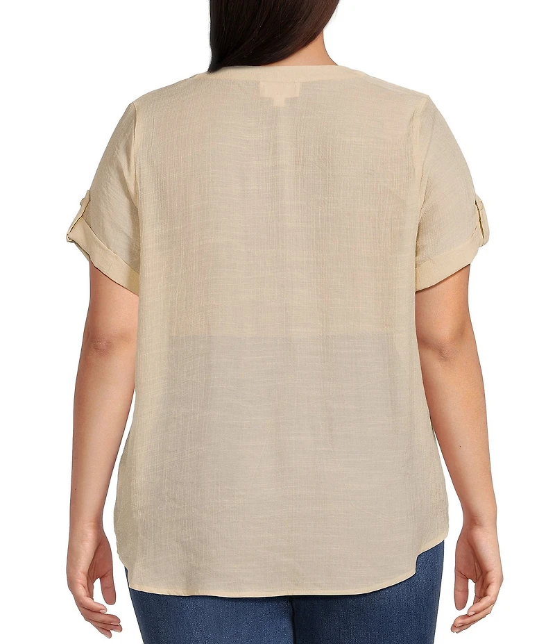 Perch By Blu Pepper Plus Short Sleeve Lace Trim Blouse