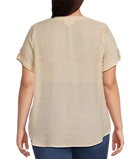 Perch By Blu Pepper Plus Short Sleeve Lace Trim Blouse