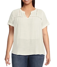 Perch By Blu Pepper Plus Short Sleeve Lace Trim Blouse