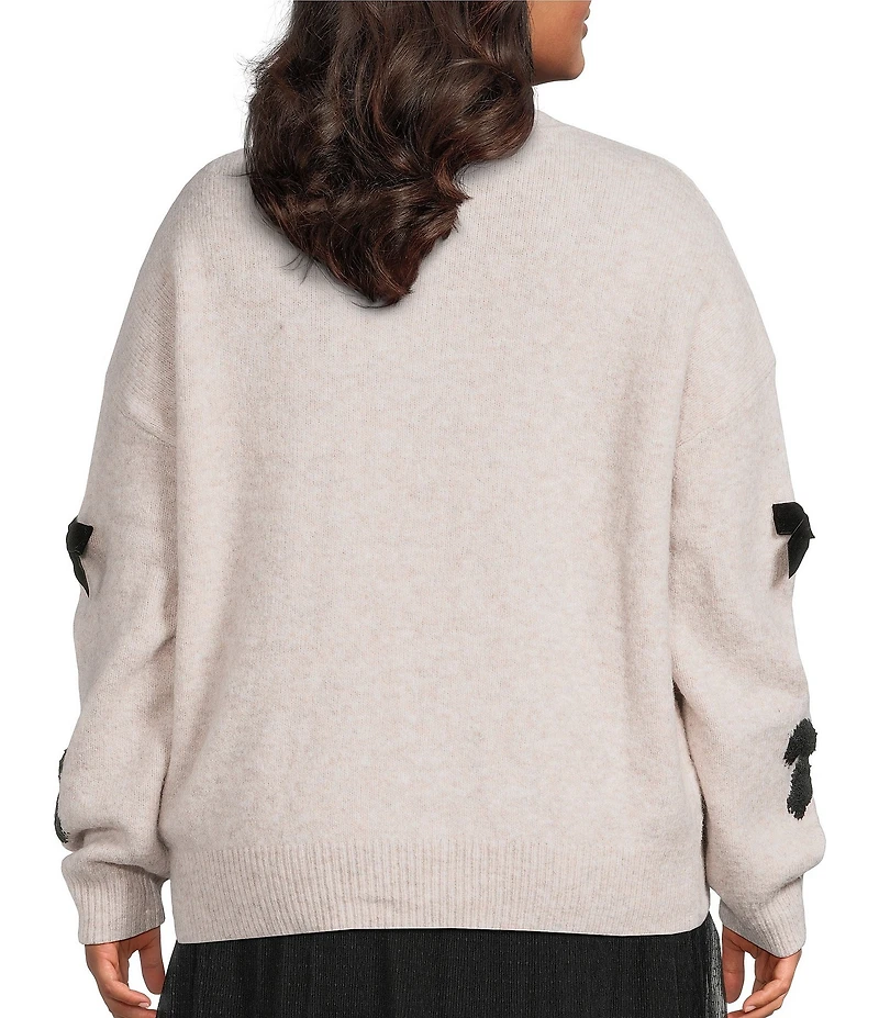 Perch by Blu Pepper Plus Size Bow Motif Round Neck Long Sleeve Sweater