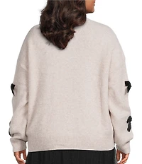 Perch by Blu Pepper Plus Size Bow Motif Round Neck Long Sleeve Sweater