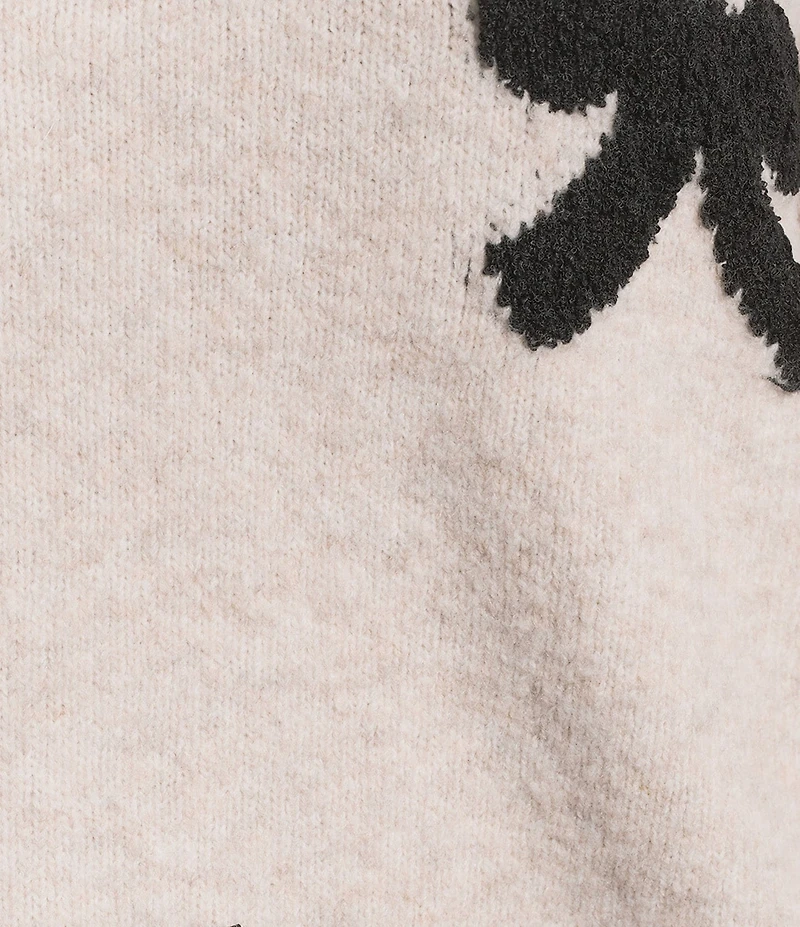 Perch by Blu Pepper Plus Size Bow Motif Round Neck Long Sleeve Sweater