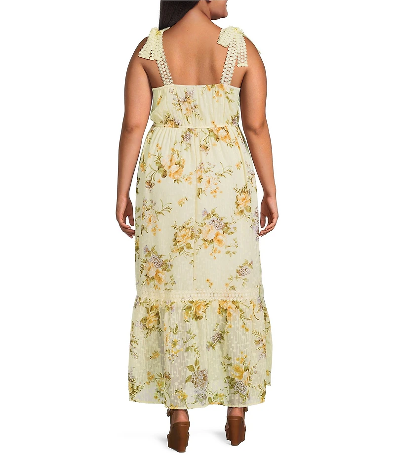 Perch by Blu Pepper Plus Size Floral Print Square Neck Sleeveless A-Line Midi Dress
