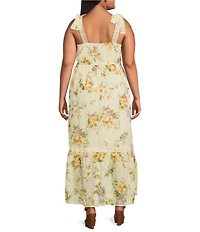 Perch by Blu Pepper Plus Size Floral Print Square Neck Sleeveless A-Line Midi Dress