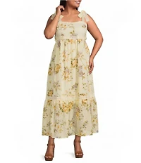 Perch by Blu Pepper Plus Size Floral Print Square Neck Sleeveless A-Line Midi Dress
