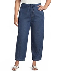 Perch by Blu Pepper Plus Size High Rise Front Tie Wide Barrel Leg Crop Denim Pants