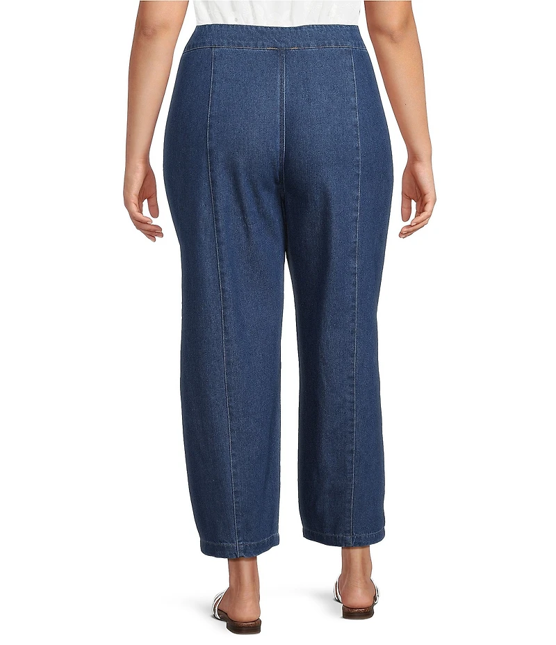 Perch by Blu Pepper Plus Size High Rise Front Tie Wide Barrel Leg Crop Denim Pants