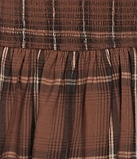 Perch by Blu Pepper Plus Size Plaid Smocked Square Neck Short Sleeve A-Line Ruffle Hem Midi Dress