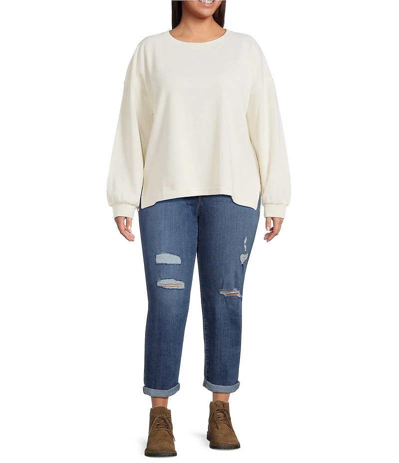 Perch by Blu Pepper Plus Size Round Neck Long Sleeve Knit Top