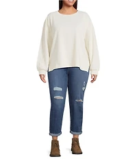 Perch by Blu Pepper Plus Size Round Neck Long Sleeve Knit Top