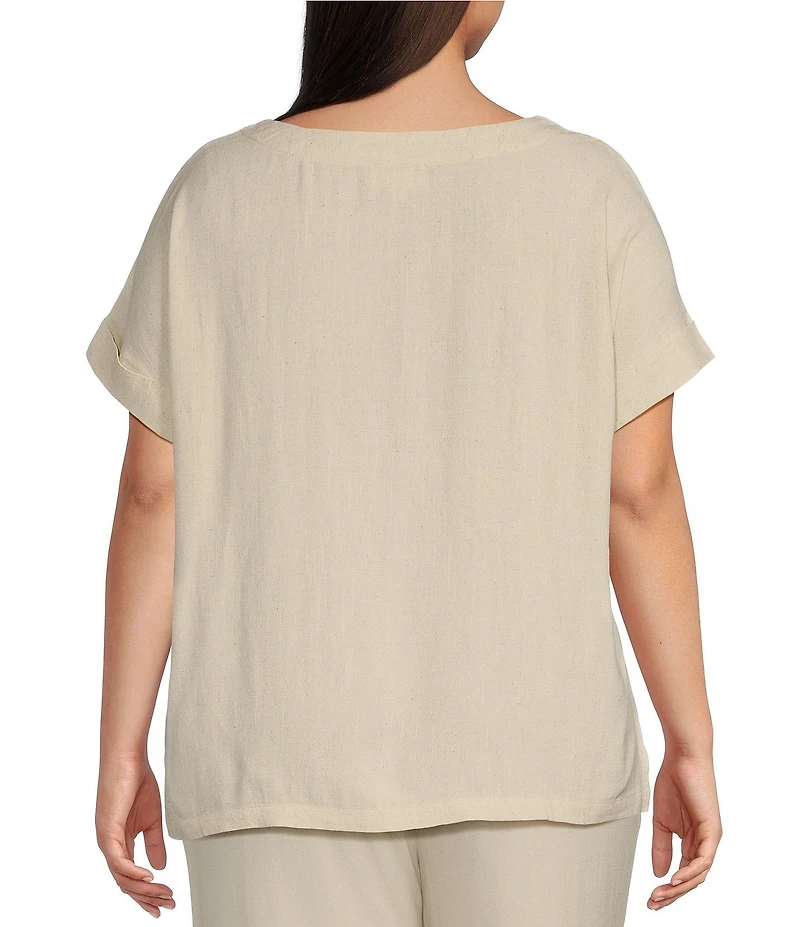 Perch By Blu Pepper Plus Size Short Sleeve Linen Top