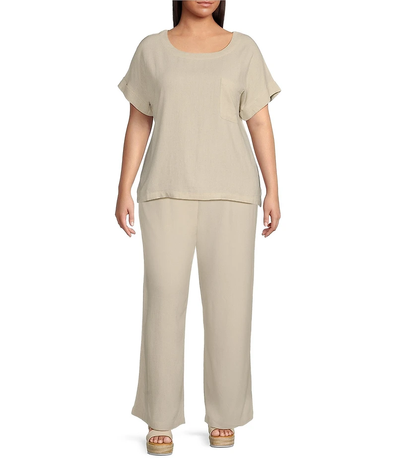 Perch By Blu Pepper Plus Size Short Sleeve Linen Top