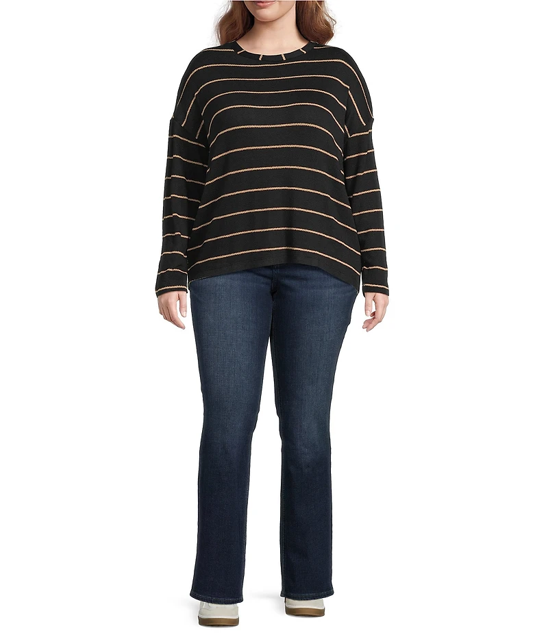Perch by Blu Pepper Plus Size Stripe Round Neck Long Sleeve Top