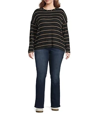 Perch by Blu Pepper Plus Size Stripe Round Neck Long Sleeve Top