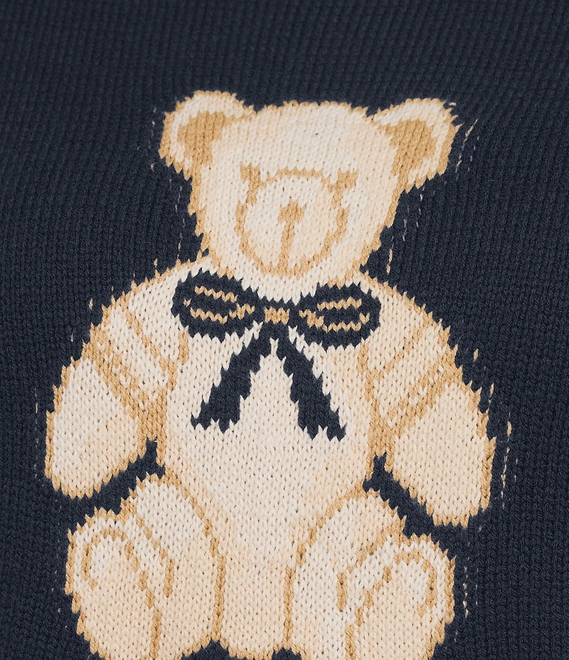 Perch by Blu Pepper Plus Size Teddy Graphic Round Neck Long Sleeve Sweater