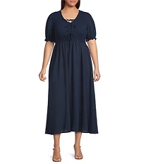 Perch by Blu Pepper Plus Size V-Neck Short Sleeve Midi Dress