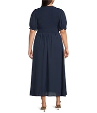 Perch by Blu Pepper Plus Size V-Neck Short Sleeve Midi Dress