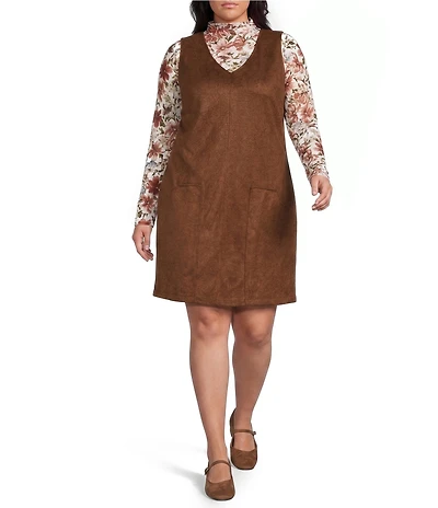 Perch by Blu Pepper Plus Size V-Neck Sleeveless Front Patch Pocket Shift Mini Dress