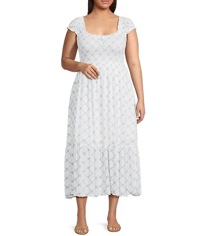 Perch By Blu Pepper Plus Smocked Ruched Sleeve Midi Dress