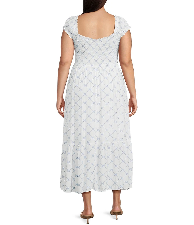 Perch By Blu Pepper Plus Smocked Ruched Sleeve Midi Dress