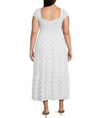 Perch By Blu Pepper Plus Smocked Ruched Sleeve Midi Dress