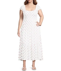 Perch By Blu Pepper Plus Smocked Ruched Sleeve Midi Dress