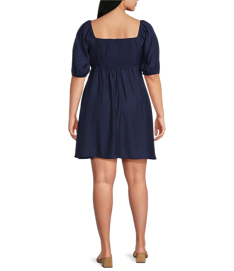 Perch by Blu Pepper Plus Square Neck Short Puff Sleeve A-Line Mini Dress